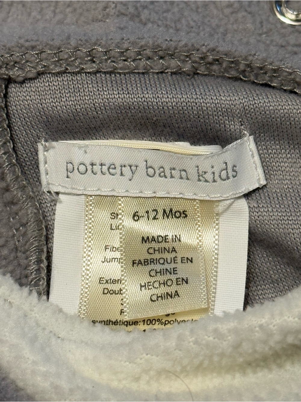 Pottery Barn Kids Shark Hooded One-Piece in Light Gray and Cream with Blue Trim - Picture 2 of 2